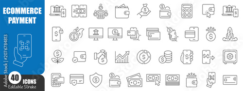 Foto Ecommerce Payment Line Icon Set with Digital Wallet, Online Banking, Mobile Paym