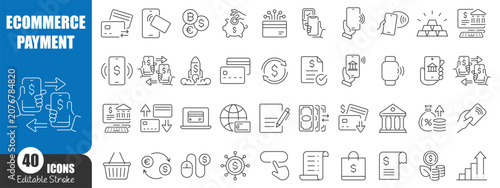Tableau sur toile Ecommerce Payment Line Icon Set with Digital Wallet, Online Banking, Mobile Paym