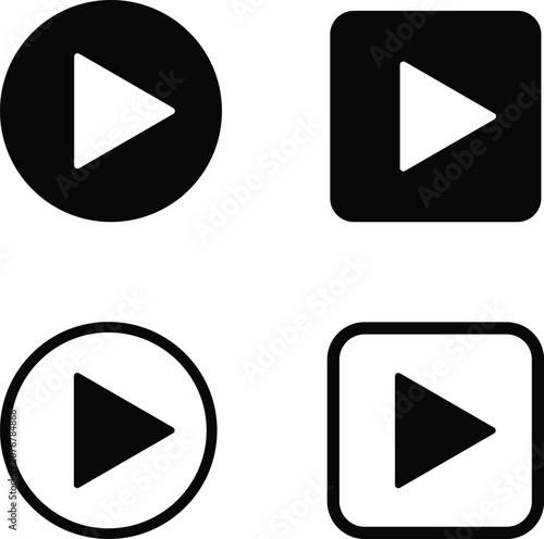 Play Button Media Control Icon Collection With Solid And Outline Video Playback Interface Symbols For Digital Applications
