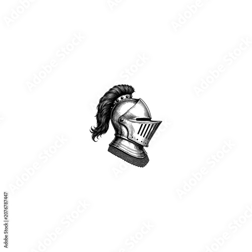 Fotografie Vintage style ink drawing of a medieval knight helmet with medieval protection i