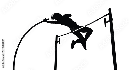 Принти на полотні Pole vaulter in action black silhouette against a white background silhouette