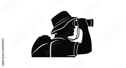 Obraz na płótnie Man With Binoculars In Hat Black Silhouette Vector Illustration observer