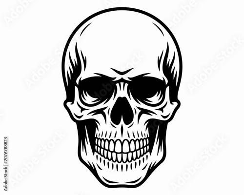 Vintage engraved skull illustration black and white graphic design element