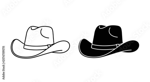 Cowboy Hat Line Art And Black Silhouette