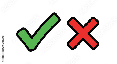 фотографія Checkmark and cross symbols flat color silhouette
