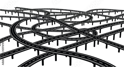 Foto Intertwined highway overpass structure black vector silhouette road freeway viad