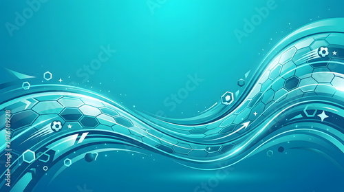 Dynamic Abstract Football Background with Glowing Energy Waves and Hexagonal Patterns for Sport Events