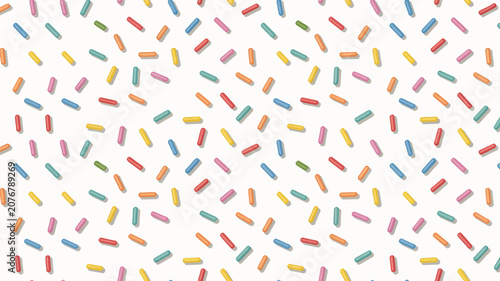 Konstfotografi Sweet donut seamless pattern with colorful candy sprinkles, confetti texture, gl