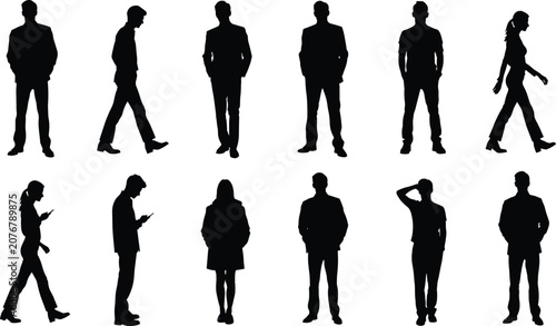Photos Black silhouettes of men and women in casual and business attire, standing and w
