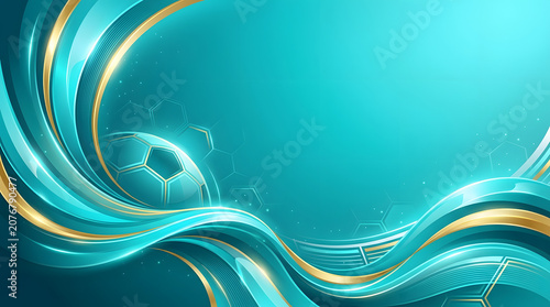 Vibrant abstract soccer background with dynamic golden waves and a stylized football, perfect for championship promotions or sports event branding