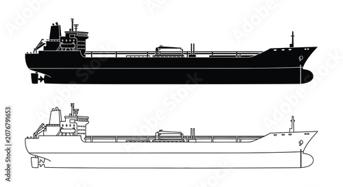 Tableau sur toile Cargo ship silhouette vessel transport marine watercraft