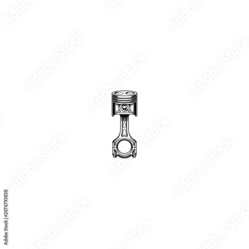Foto Technical sketch of a single engine internal combustion piston with connecting r