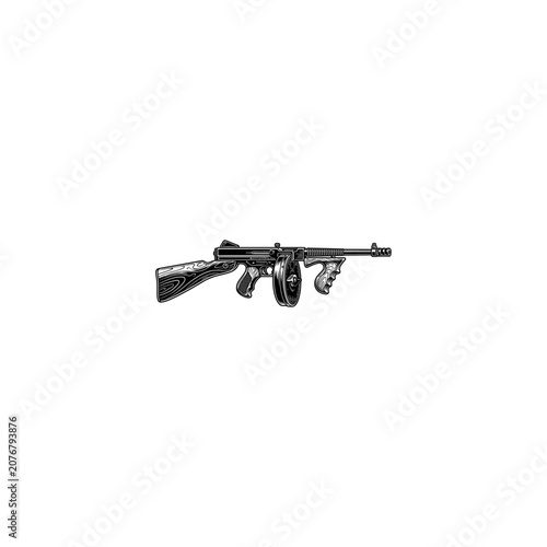Classic tommy gun submachine gun graphic illustration with submachine automatic military tactical illustration isolated protection security