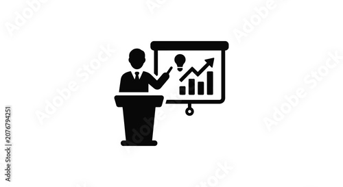 Quadro su tela Presenter Silhouette With Business Graph Display On White Background