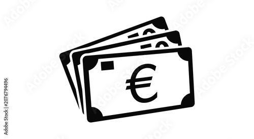 Euro banknotes silhouette on a white background black and white graphic