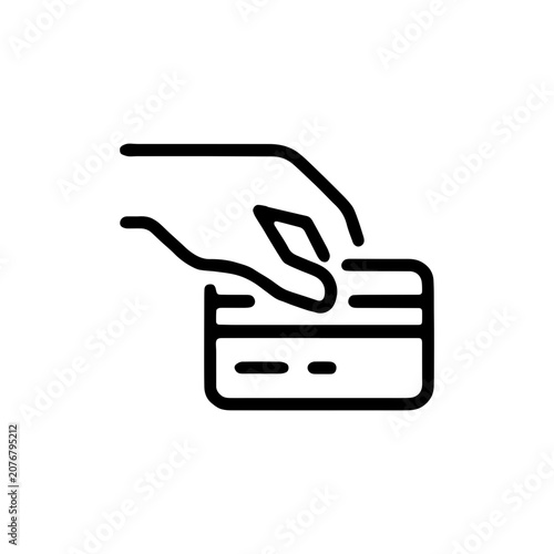 hand holding credit card line icon. financial budget payment, banking transaction, pension fund deposit and digital money minimal vector illustration. simple outline sign. editable stroke.