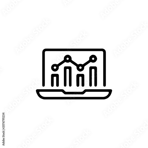 laptop with growth chart line icon. online financial analytics, digital investment tracking, pension fund profit stats and business budget minimal vector illustration. simple sign. editable stroke.