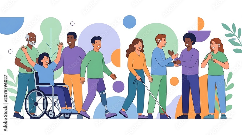 Fototapeta premium Diverse group of people walking together happily outdoors