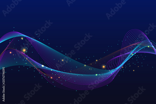 Abstract Flowing Wave with Glowing Particles and Lights - Blue Purple Gradient, Modern Futuristic Digital Background, Elegant Motion Design
