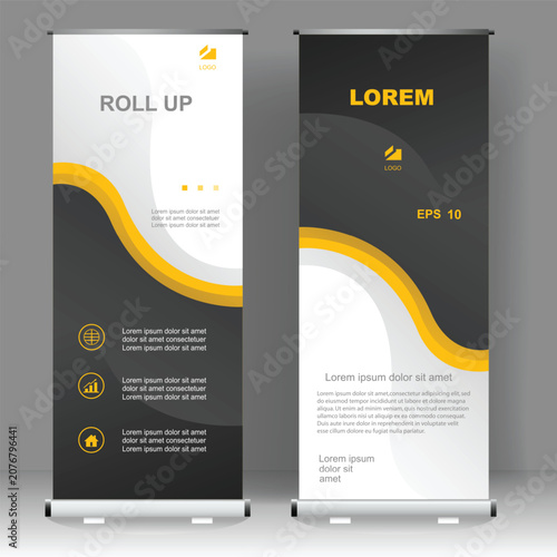 Business Roll up banner template design, for brochure, business, flyer, infographics. modern x-banner and flag-banner advertising. vector illustration