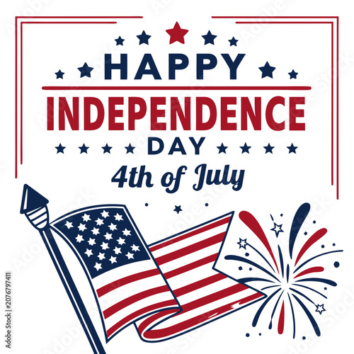 Happy 4th of July Independence Day Typography Vector Design, USA Patriotic Celebration Graphic
