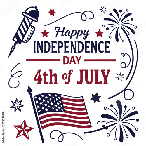 Happy 4th of July Independence Day Typography Vector Design, USA Patriotic Celebration Graphic