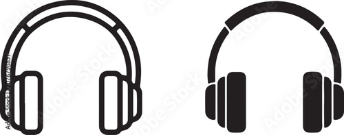 Headphones, black line icons, vector headphones, audio equipment, sound symbols