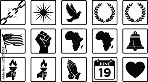 Fotografía Juneteenth icons set black and white
