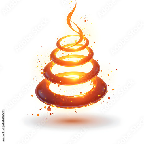 Abstract Christmas tree vector made of golden ribbon with star decoration, festive winter holiday greeting card design, Merry Christmas and Happy New Year celebration illustration