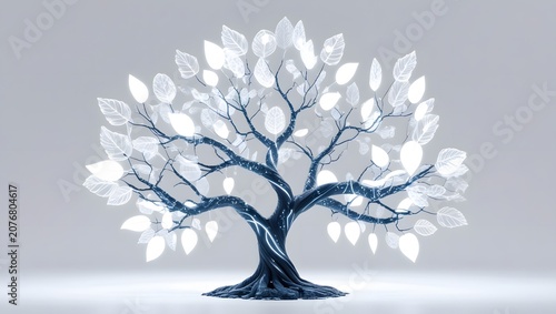 Artificial Intelligence Data Tree on White Background with Copy Space