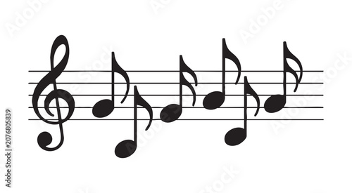 Fotografie Stave with musical notes and treble clef showing melodic sequence in traditional notation art style