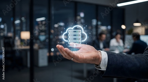 Cloud Database Infrastructure, Secure Cloud Server Storage, Enterprise Data Management, Digital Cloud Computing Technology Concept
