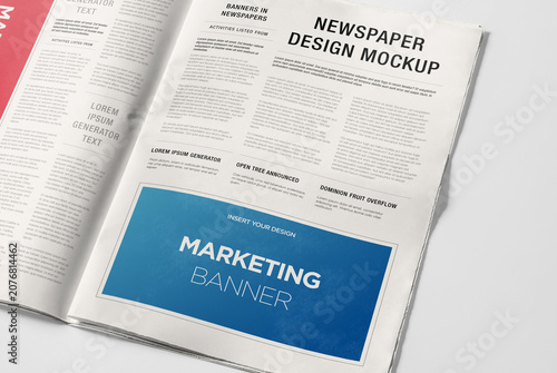 Foto Newspaper Advertising Banner Mockup 3D Rendering Isolated Background