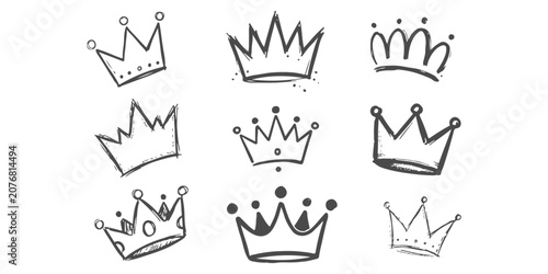 Bild auf Leinwand Set of hand drawn sketch crowns in different shapes and styles