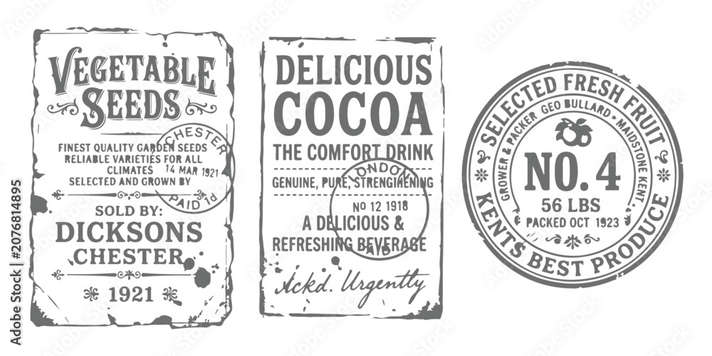 Obraz premium Set of vintage food and seed labels with retro typography and rustic stamps