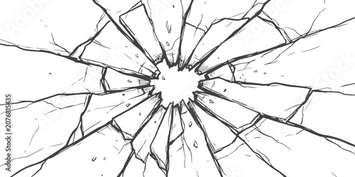 Tableau sur toile Broken glass texture with cracks and shattered pieces in black and white sketch