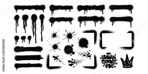 Φωτογραφία Set of black spray paint graffiti strokes drips splatters and urban street art d