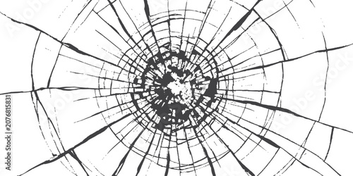 Schilderij op canvas Broken glass texture with radial cracks and shattered pattern