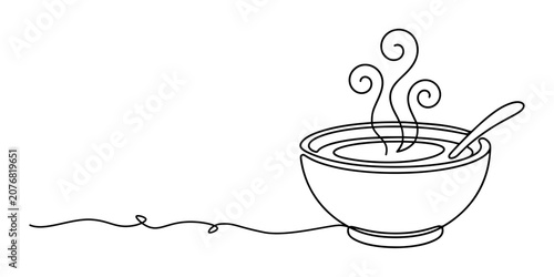 Photos Hot soup bowl illustration, home cooking comfort food icon, hand drawn outline vector illustration