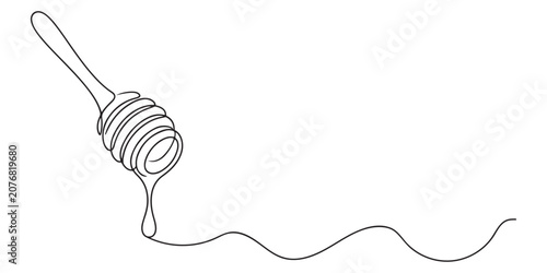 Fotografía Illustration of honey dipper stick with a small dripping drop, natural sweet organic food, hand drawn outline vector illustration