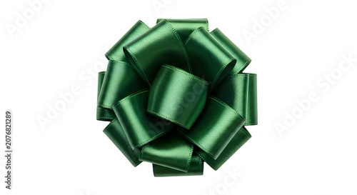 Green ribbon bow isolated on transparent background for gift wrapping decoration