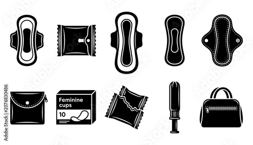 Bild auf Leinwand Feminine Hygiene Sanitary Pads with Menstrual Care Product Icons