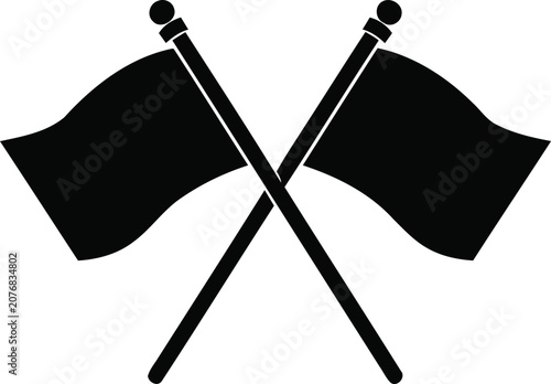 Two crossed flags on poles icon representing victory success or sports competition in a simple black silhouette vector graphic