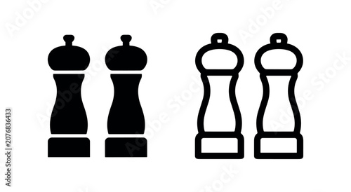 Foto Salt and pepper shaker icon set, kitchen condiments, seasoning, and culinary symbols