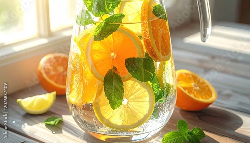 Refreshing citrus infused water with lemon and mint