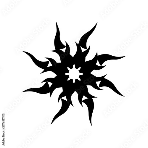 Tribal circular sun ornament tattoo design with sharp flame style points and symmetrical mandala geometry ornament geometric symmetrical circular abstract traditional decoration celestial