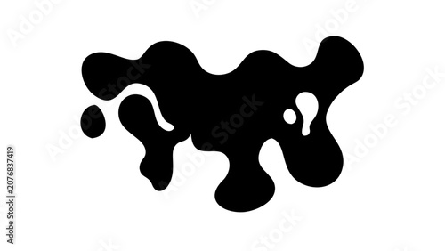 Black ink liquid splash abstract shape graphic with abstract isolated background creative splatter silhouette illustration dripping stretching contrast composition