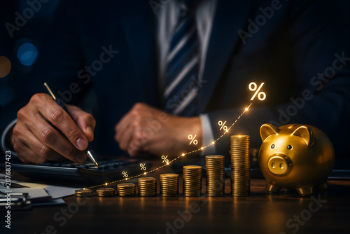 Wealth Management and Financial Analysis with Piggy Bank and Growth Chart