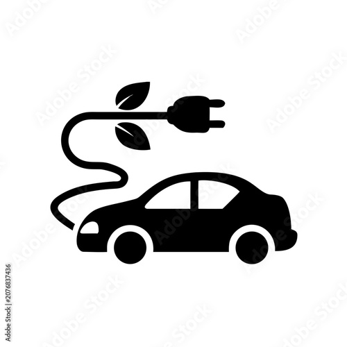 Electric car charging icon with leaf foliage symbol for sustainable transportation and eco friendly vehicle concept electric charging sustainable transport environment illustration minimalist