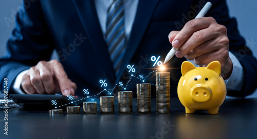 Financial Growth and Investment Concept with Coin Stacks and Business Strategy